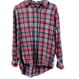 Ivy Crew Classics Flannel Shirt‎ Men Medium Red Plaid Long Sleeve Button-Up VTG